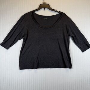Eileen Fisher Top Petite Medium Silk Cotton Jersey Scoop Neck 3/4 Sleeves Gray